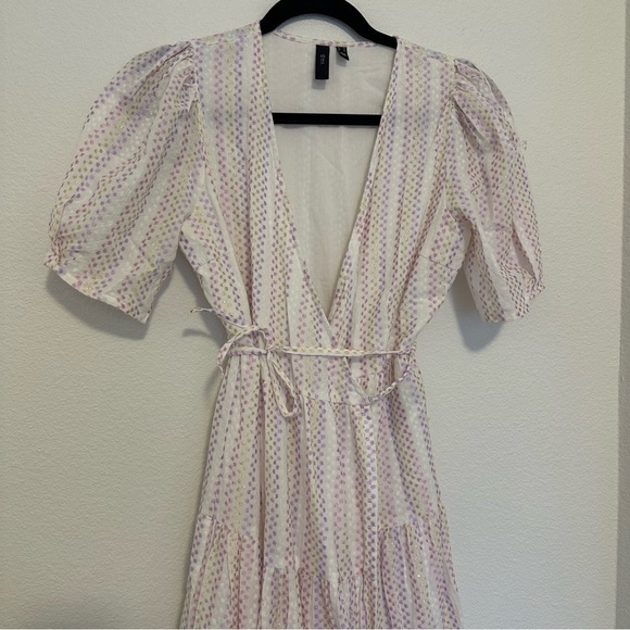 ASOS White Pastel Textured Dots V Neck Wrap Dress Midi Length Size XS Women’s - Picture 4 of 11